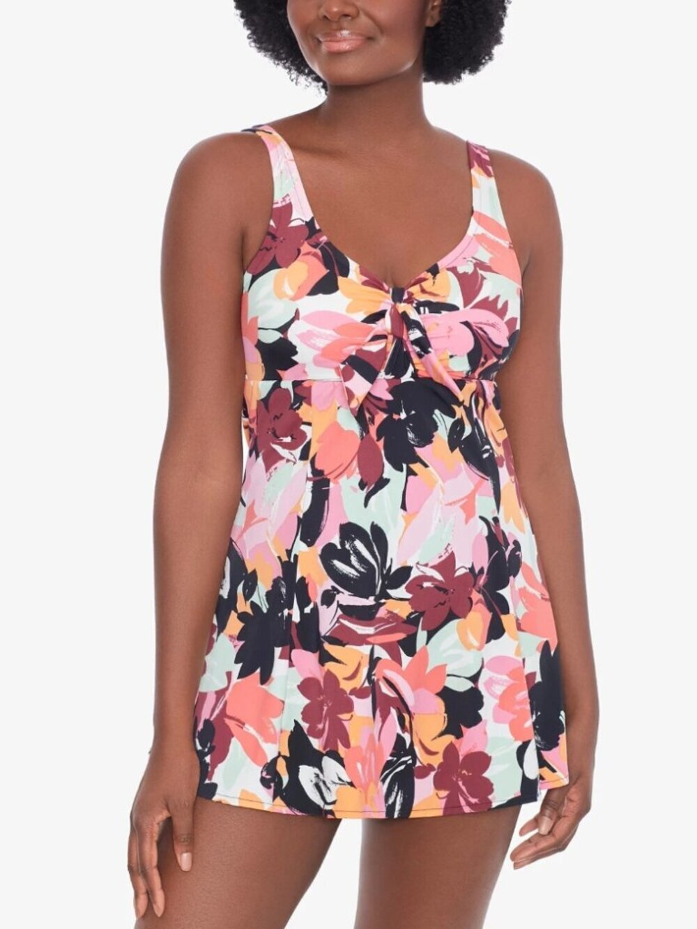Swim Solutions Stretch Tummy Control Bust Support Fixed Cups Swimdress Sz 8 NWT